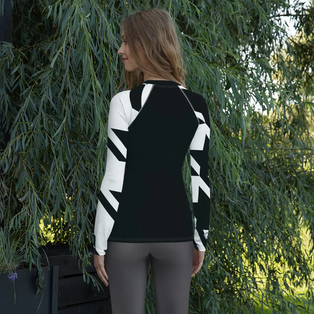 Womens Long Sleeve BJJ Rash Guard - Houndstooth 001 Noir
