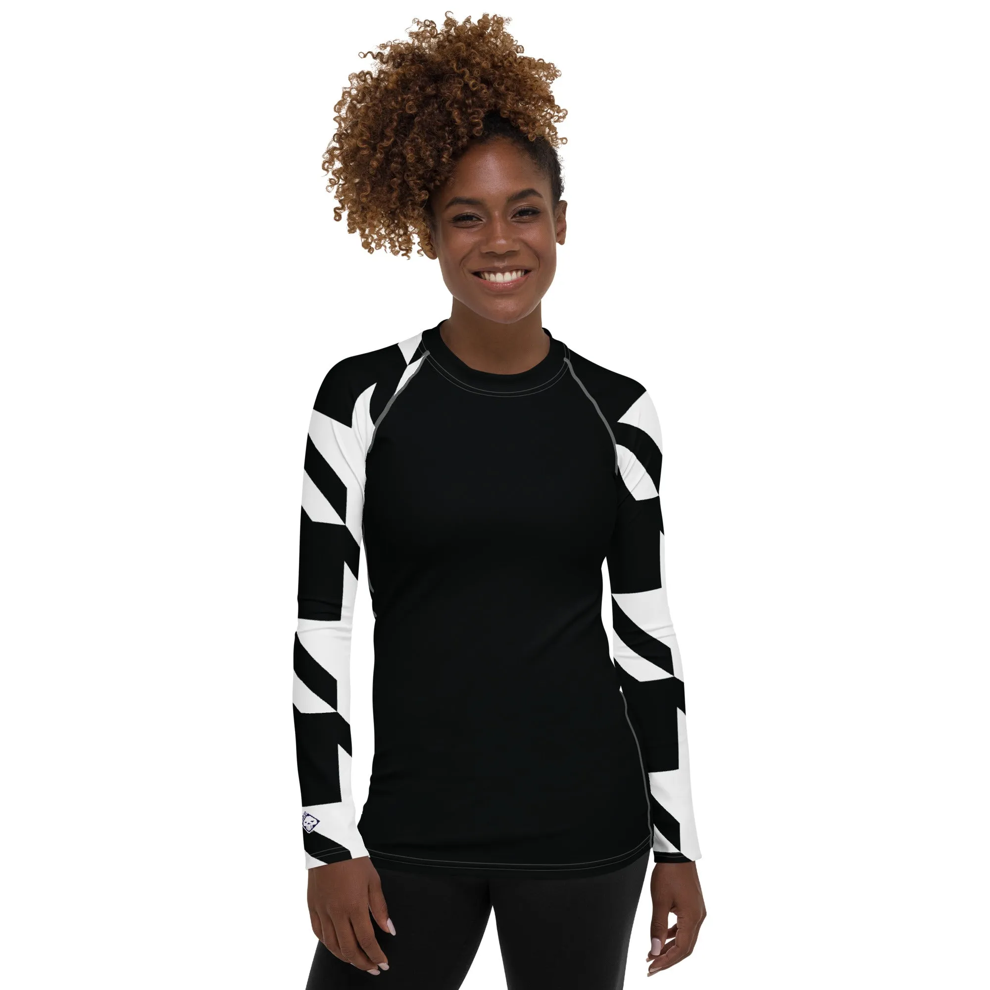 Womens Long Sleeve BJJ Rash Guard - Houndstooth 001 Noir