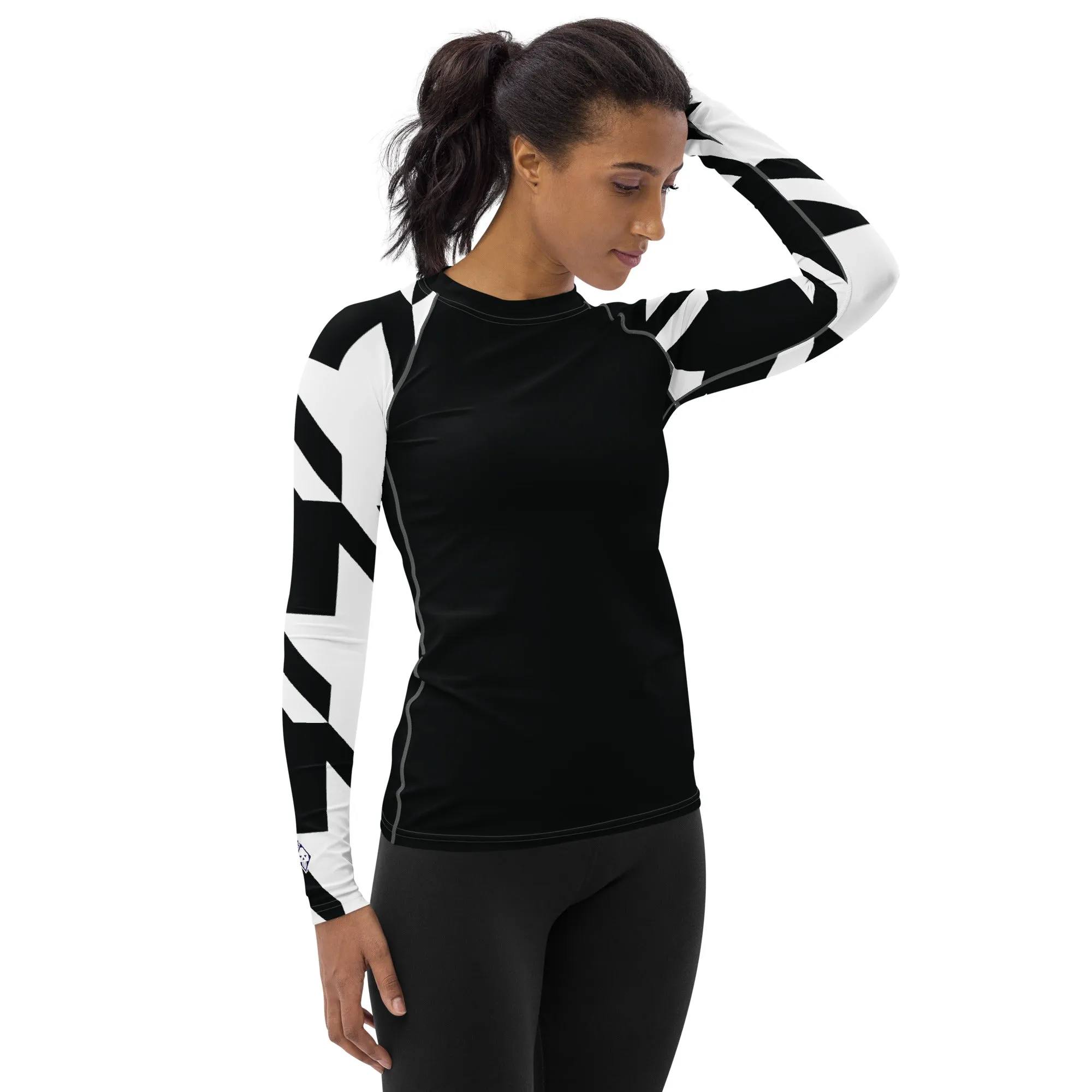 Womens Long Sleeve BJJ Rash Guard - Houndstooth 001 Noir