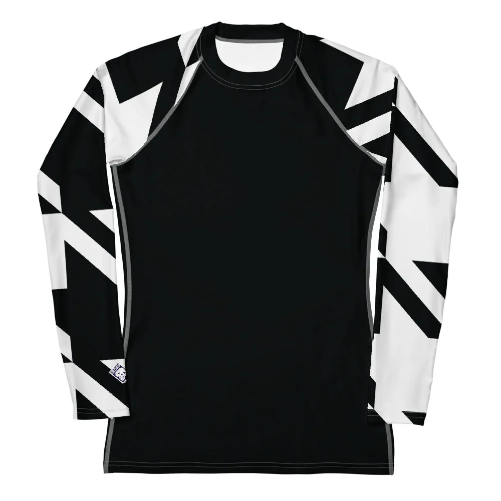 Womens Long Sleeve BJJ Rash Guard - Houndstooth 001 Noir