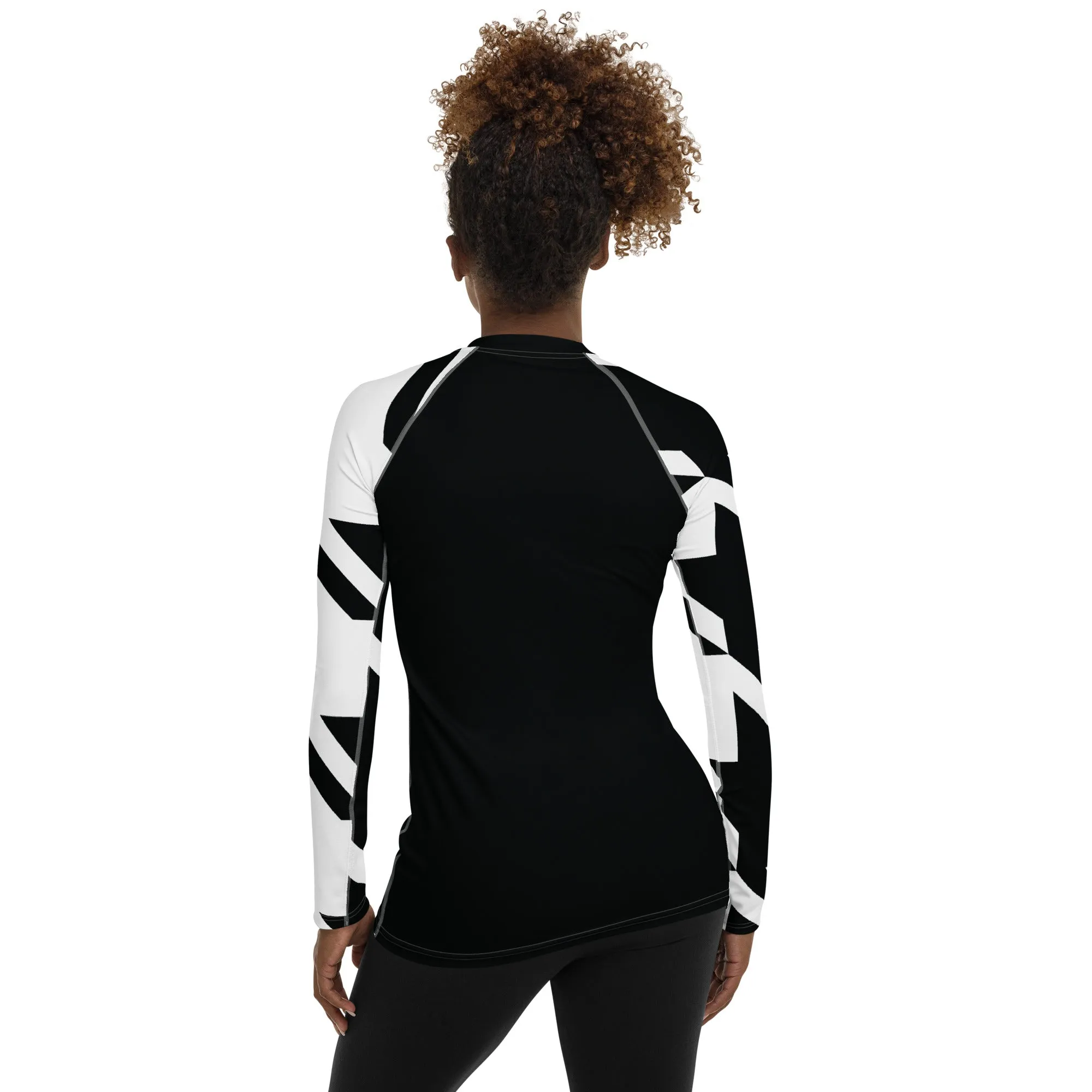 Womens Long Sleeve BJJ Rash Guard - Houndstooth 001 Noir