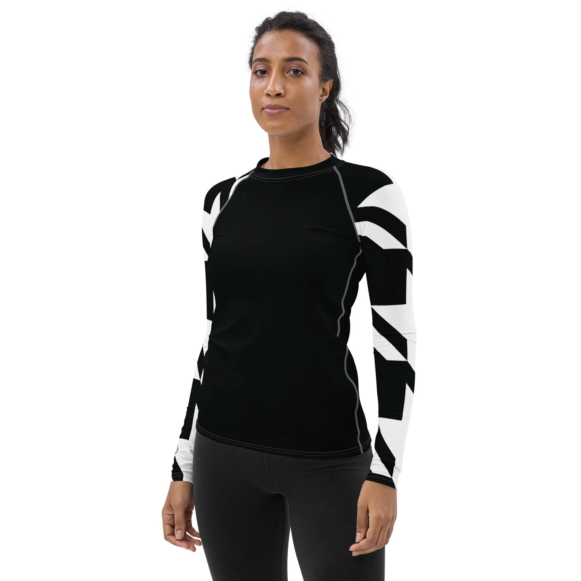 Womens Long Sleeve BJJ Rash Guard - Houndstooth 001 Noir