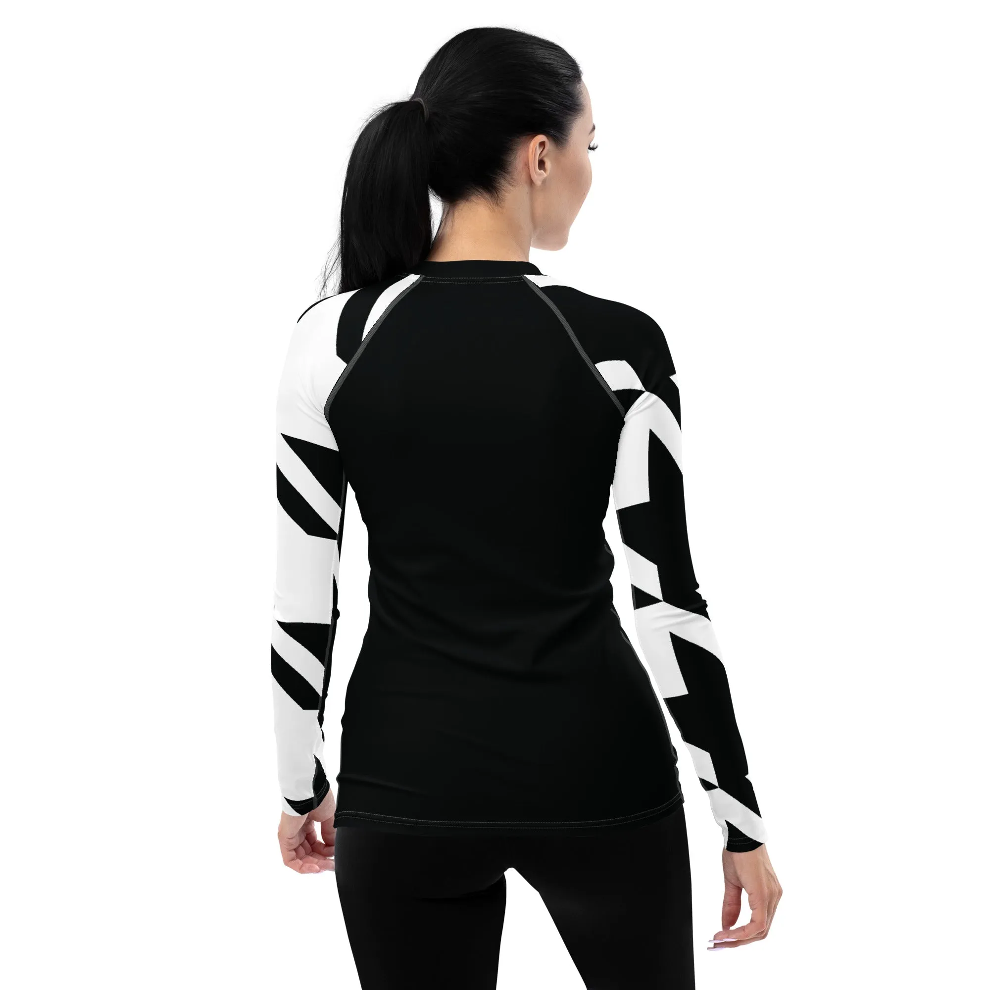 Womens Long Sleeve BJJ Rash Guard - Houndstooth 001 Noir