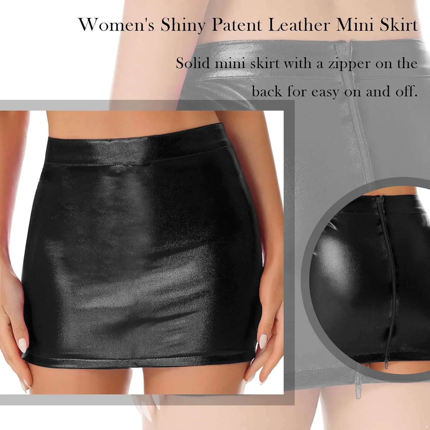 Women's Pencil Skirt PVC Faux Leather High Waist Side Slit Short Bodycon Miniskirt Clubwear