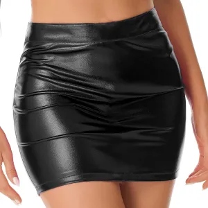 Women's Pencil Skirt PVC Faux Leather High Waist Side Slit Short Bodycon Miniskirt Clubwear