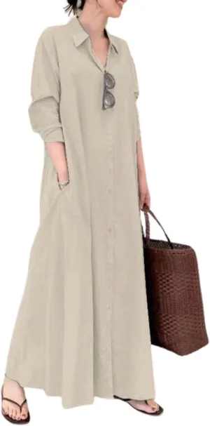Women's Plain Buiness Casual Dress Elegant Plus Size Robe Solid Color Summer Kaftan