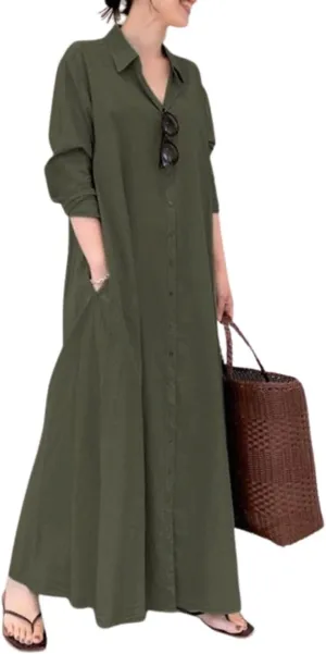 Women's Plain Buiness Casual Dress Elegant Plus Size Robe Solid Color Summer Kaftan