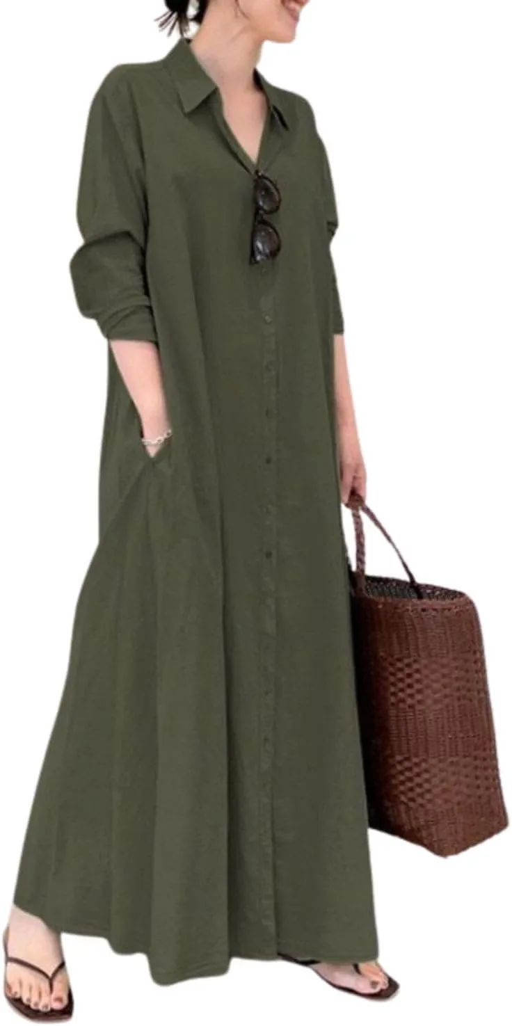 Women's Plain Buiness Casual Dress Elegant Plus Size Robe Solid Color Summer Kaftan