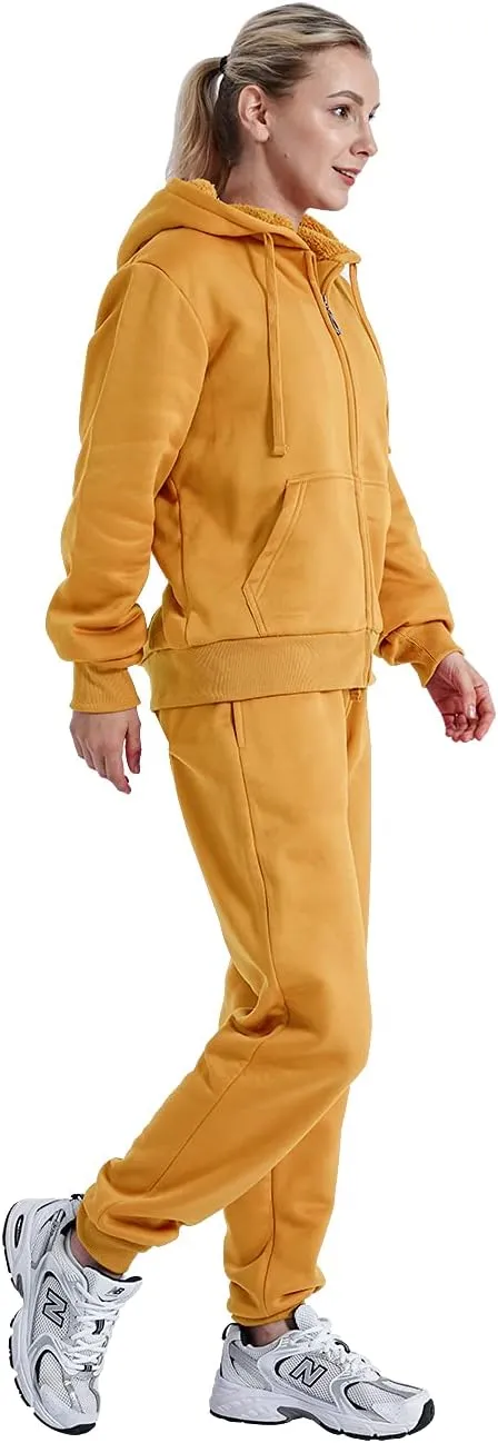 Womens Sweat Suit 2 Piece Tracksuits Fleece Sherpa Lined Hoodie Sweatpants Warm Outfits Jogging Suits Sets