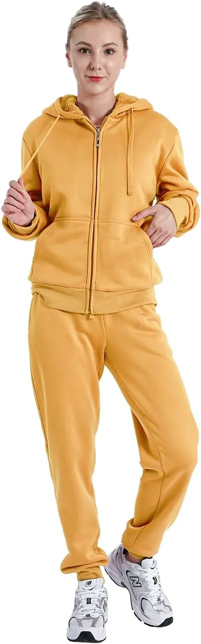 Womens Sweat Suit 2 Piece Tracksuits Fleece Sherpa Lined Hoodie Sweatpants Warm Outfits Jogging Suits Sets