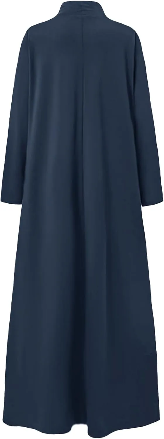 WSPLYSPJY Women Girls High Neck Long Sleeve Abaya Muslim Dress Solid Color Prayer Clothes Islamic Robe