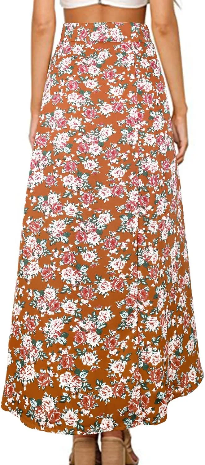 Yonala Womens Boho Floral Tie Up Waist Summer Beach Wrap Cover Up Maxi Skirt