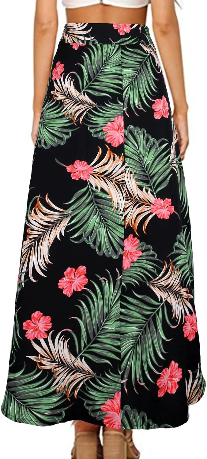 Yonala Womens Boho Floral Tie Up Waist Summer Beach Wrap Cover Up Maxi Skirt