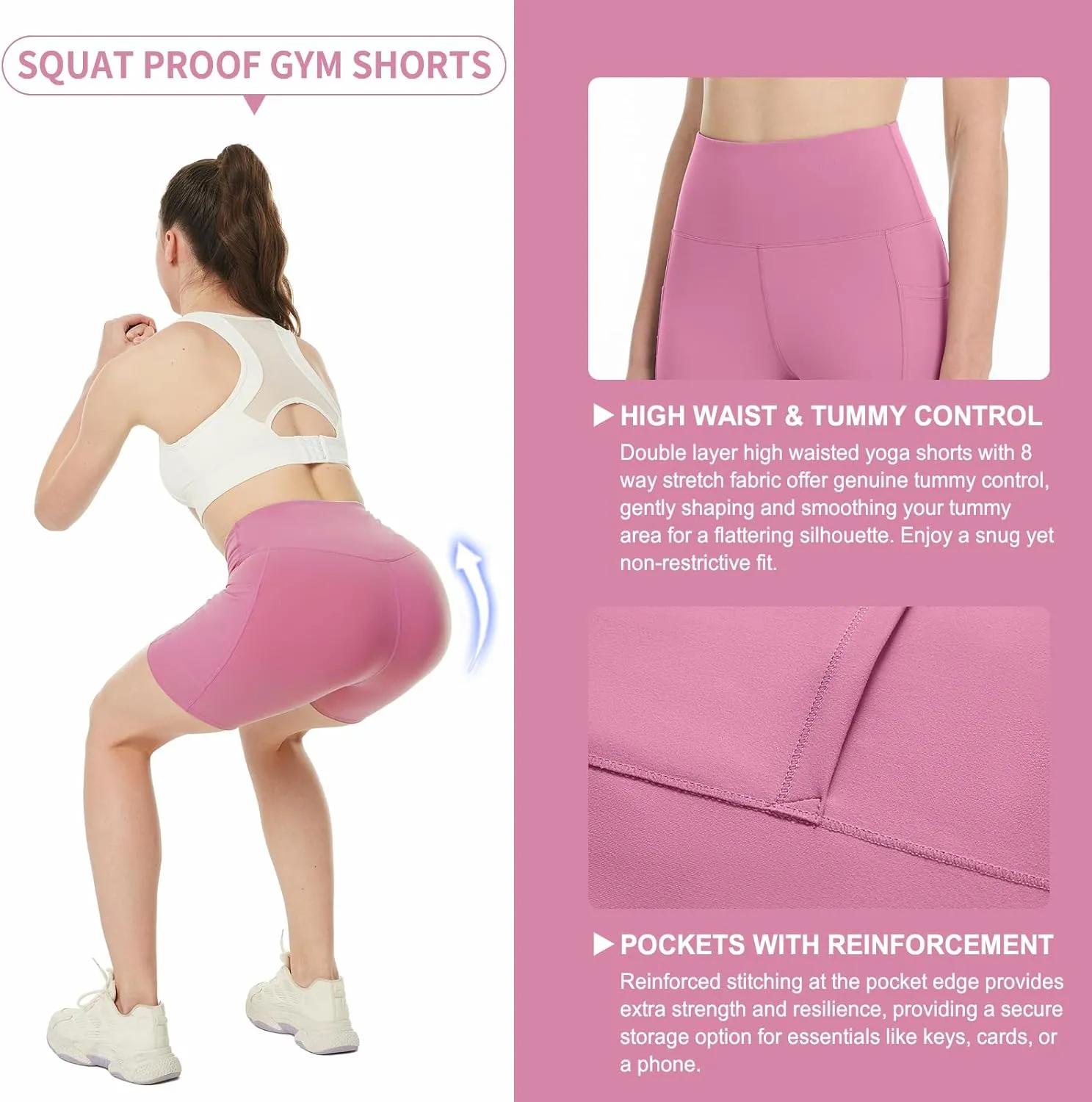 YOYOYOGA Yoga Shorts for Women High Waist Tummy Control Biker Shorts with Pocket Workout Gym Volleyball Running