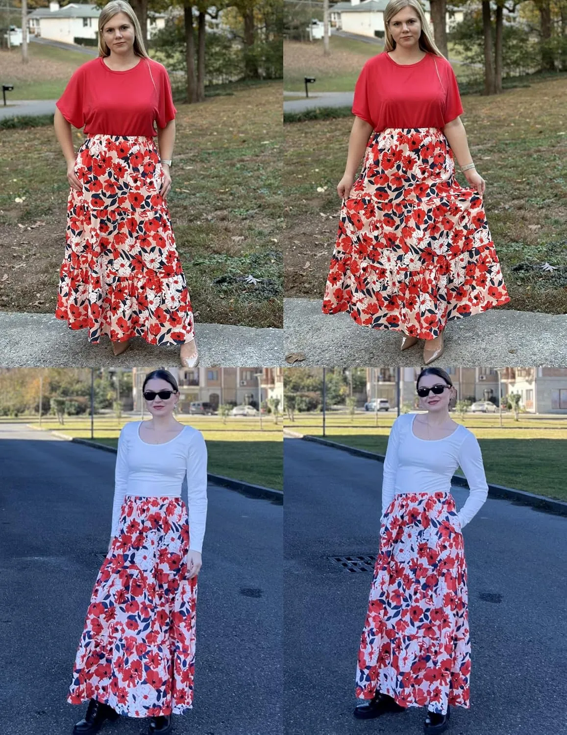 Zeagoo Skirts for Women Summer Boho Casual Maxi Flowy Elastic High Waist A-Line Tiered Swing Floral Long Skirts with Pockets